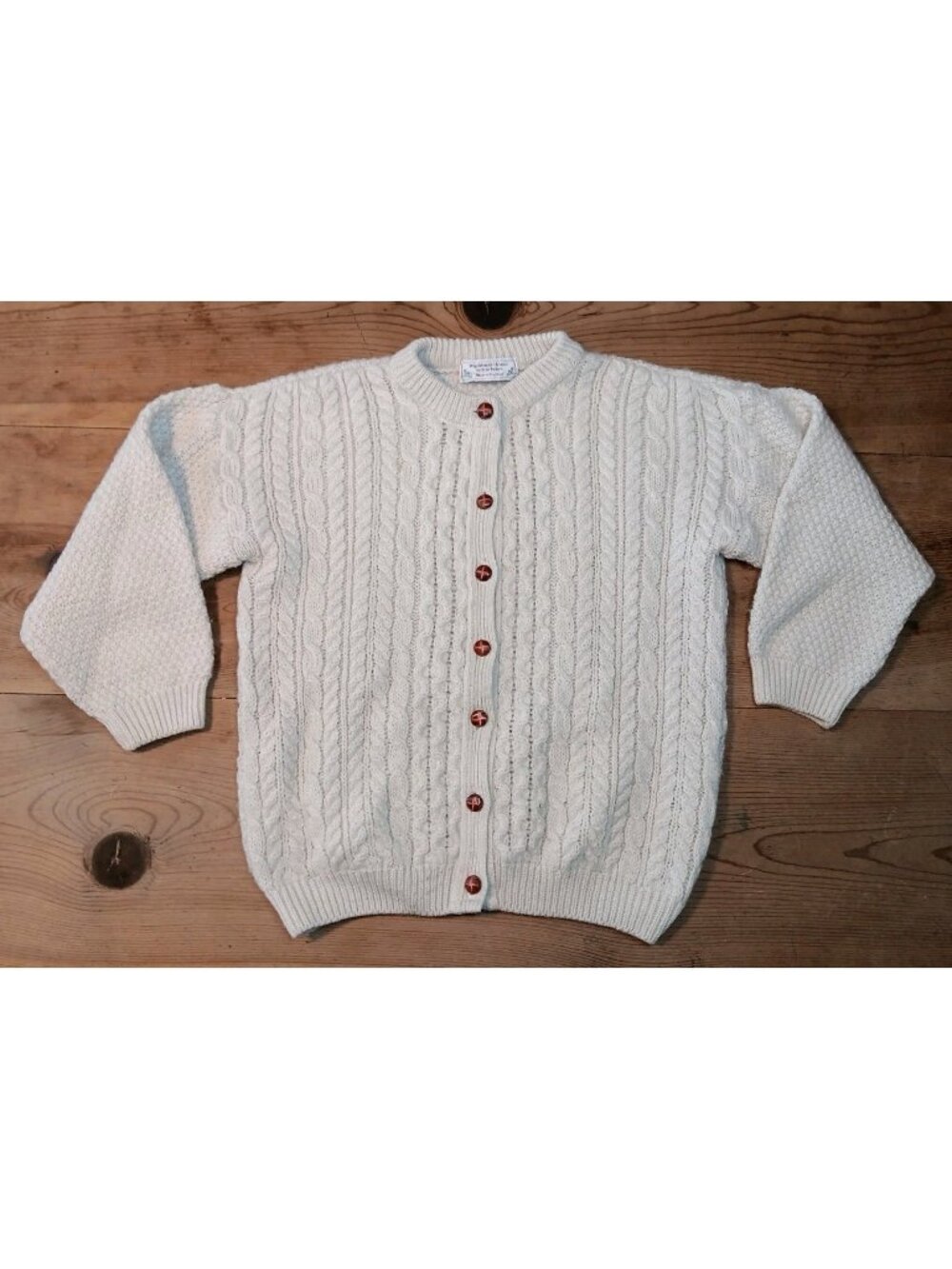 Highland Home Industries Cardigan Womens S Beige Wool Sweater Fisherman Scotland